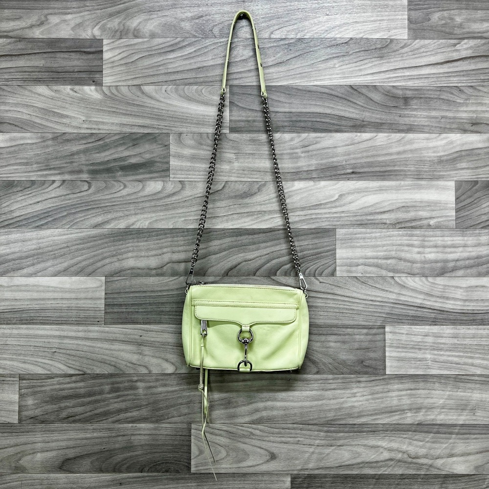 Rebecca‎ Minkoff Crossbody Bag Womens Yellow Green Studded Leather Chain Strap